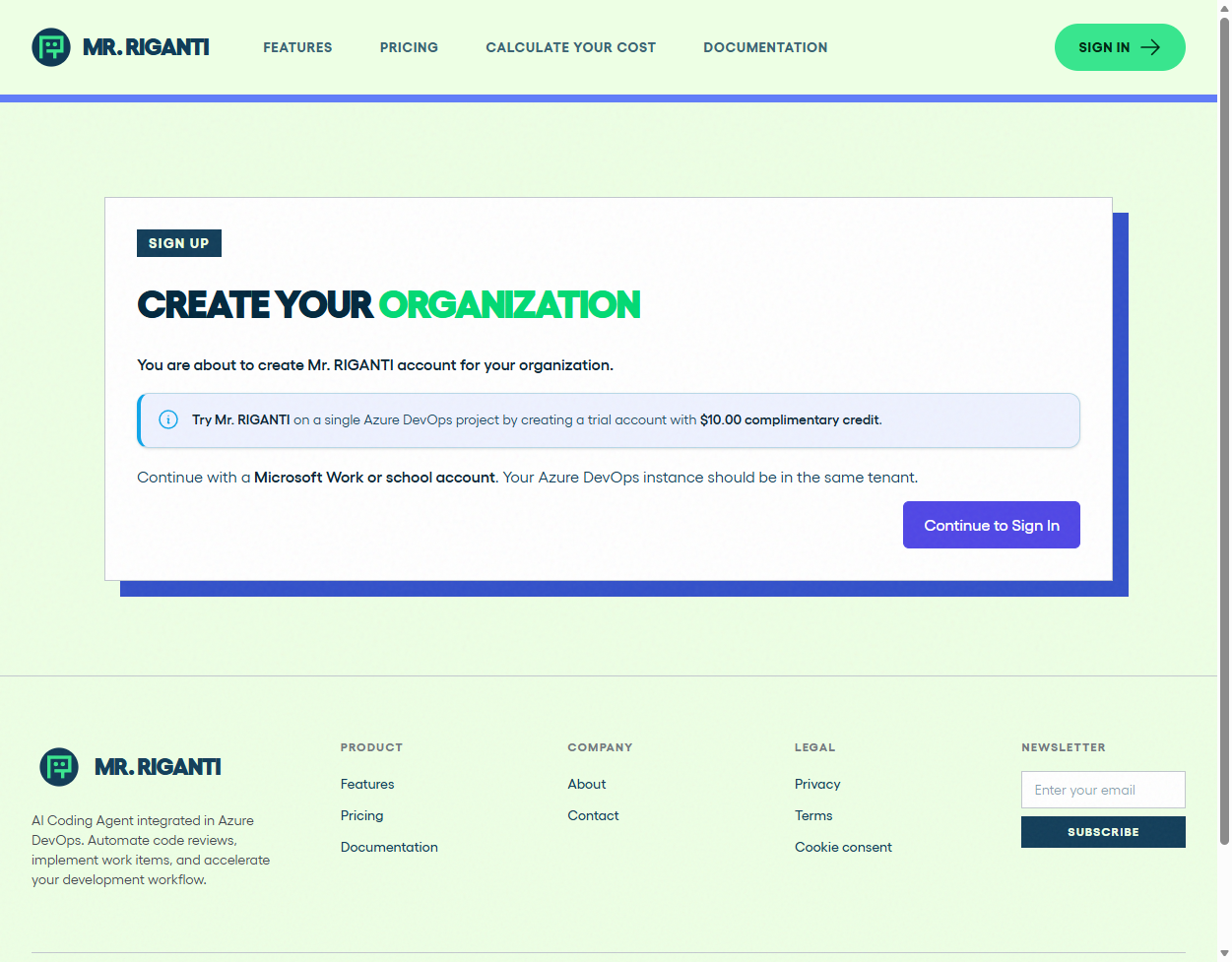 Sign Up page