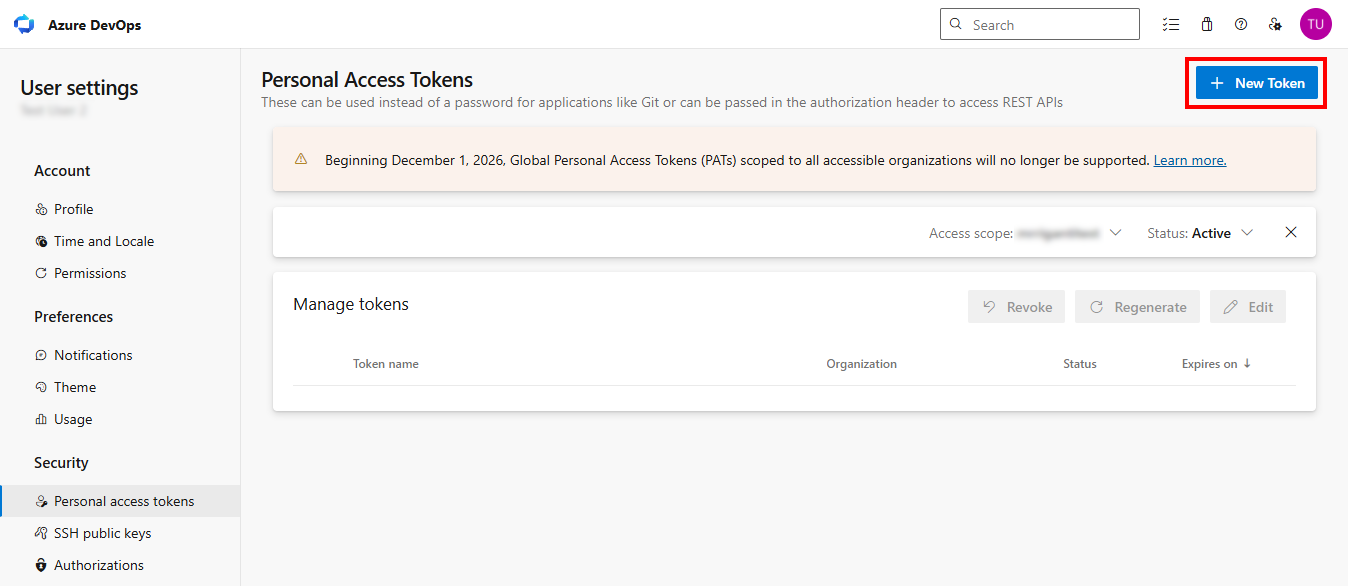 Create new personal access token