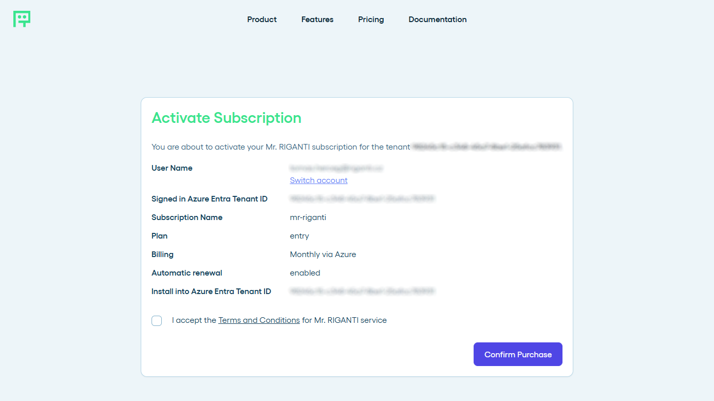 Activating the subscription at Mr. RIGANTI's site