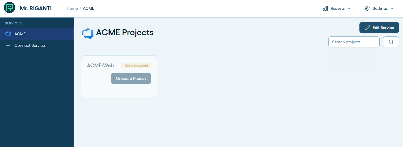 Choosing the project to onboard Mr. RIGANTI