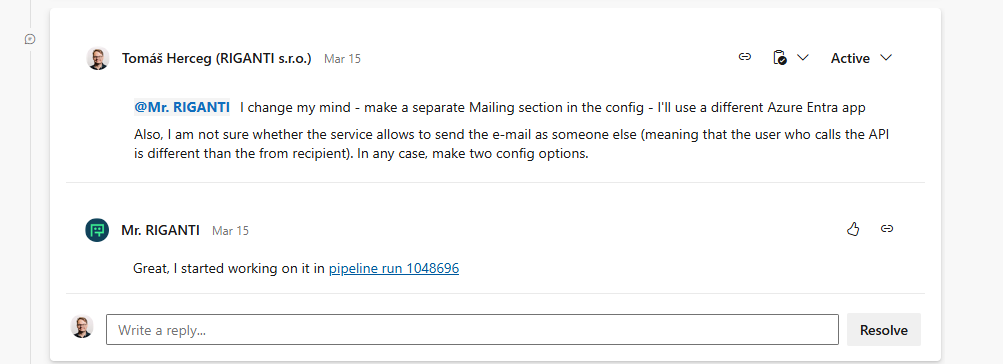 Mentioning Mr. RIGANTI to request a change