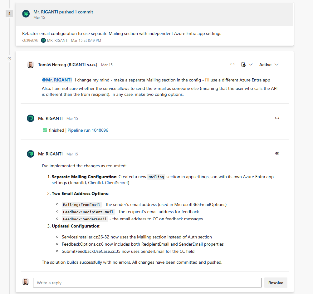Mr. RIGANTI's new push and summary comment