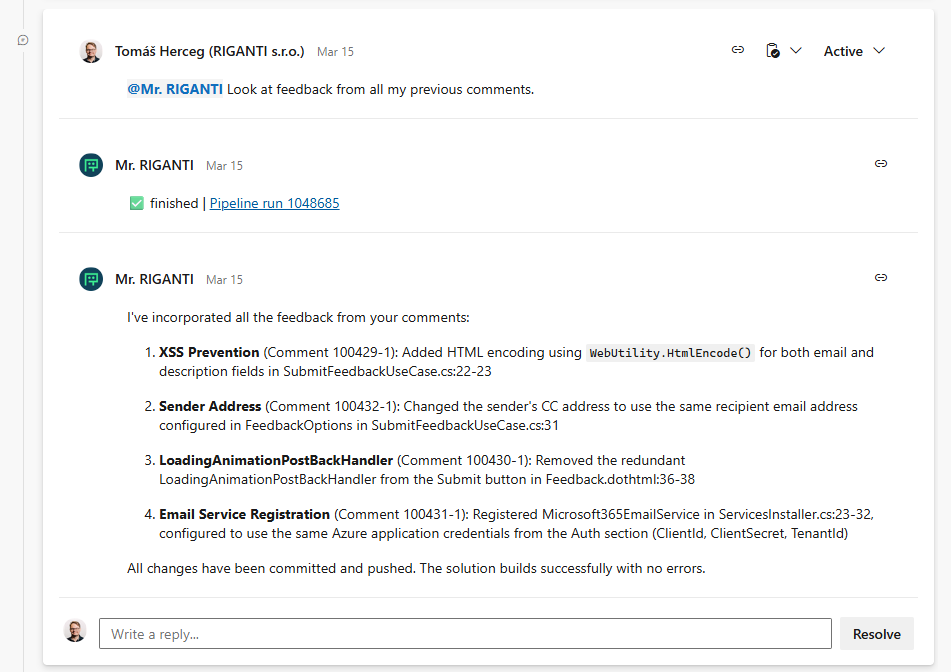 Asking Mr. RIGANTI to incorporate feedback from multiple comments