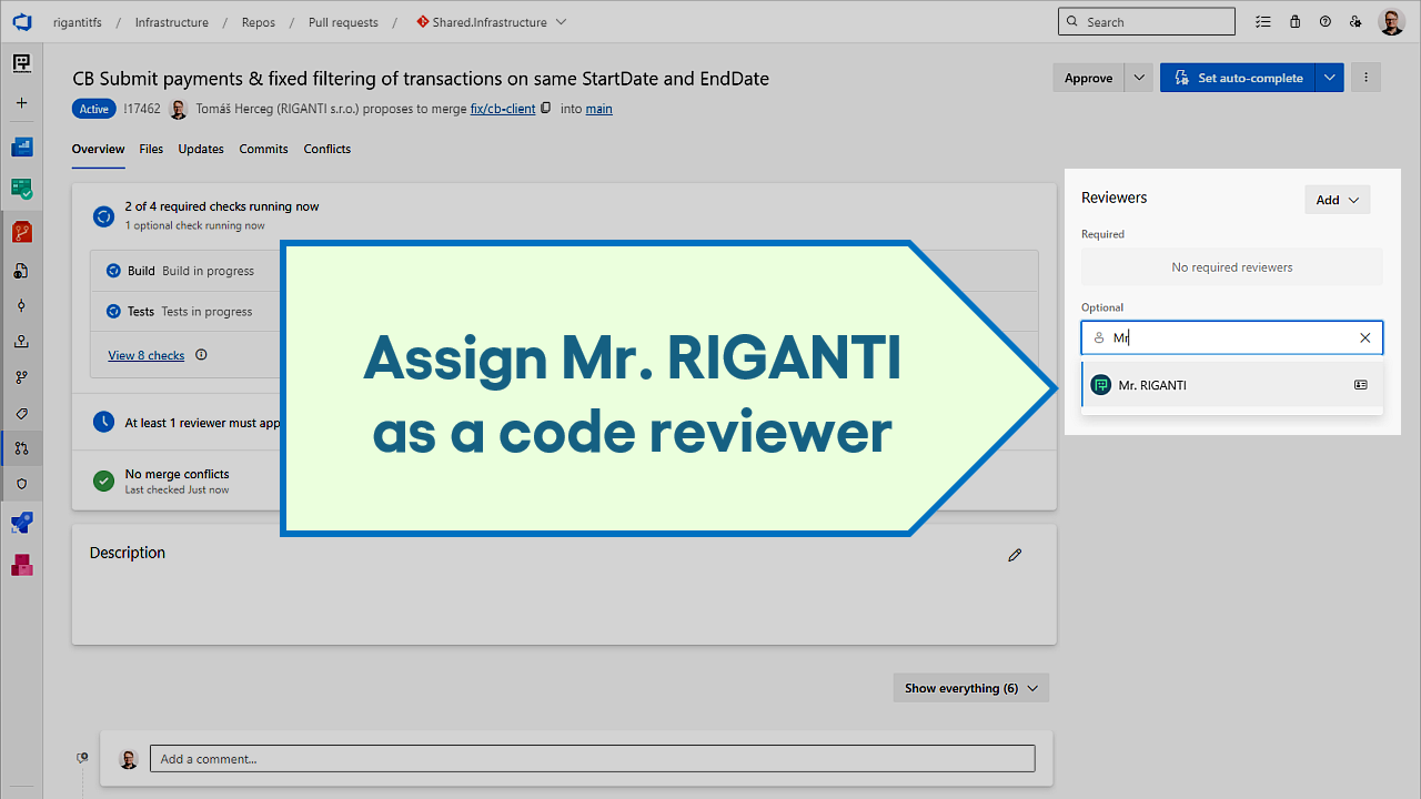 Assign Mr. RIGANTI to review a pull request.